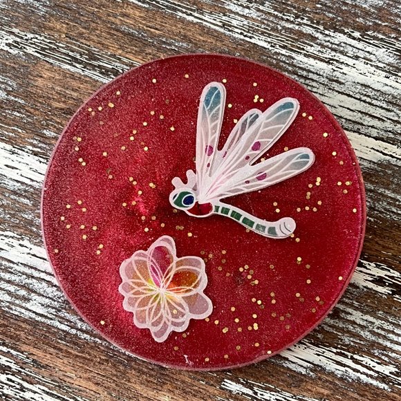 Dragonfly Glitter Resin Drink Coasters Set of 4 House Housewarming Gift Table - Picture 6 of 7